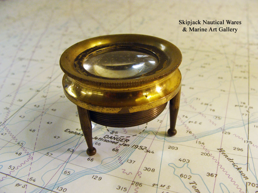 Antique Brass Adjustable Map Chart  Magnifier 